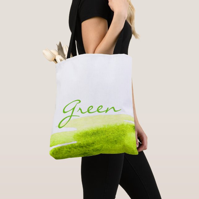 Green grass lime watercolor minimal tote bag (Close Up)