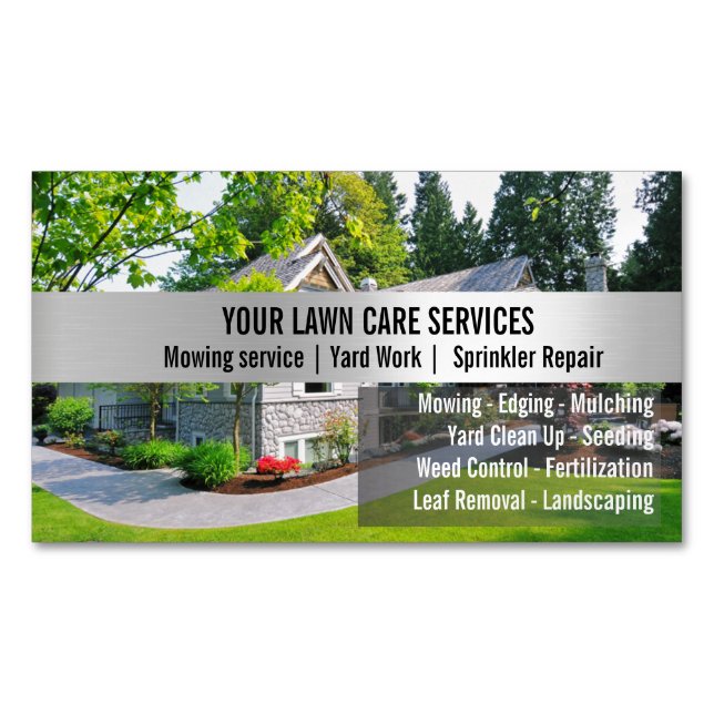Green Grass Mowing Yarn Care Gardenin Business Card Magnet (Front)