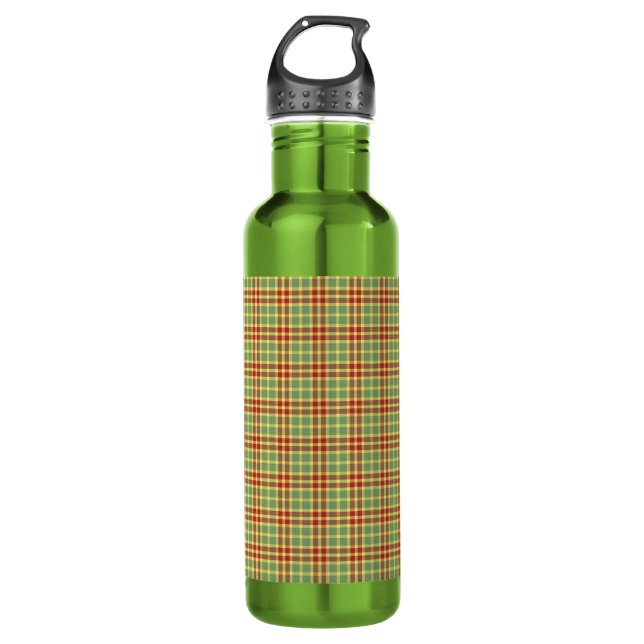 Green Grass Plaid Customizable Stainless Steel Water Bottle (Front)
