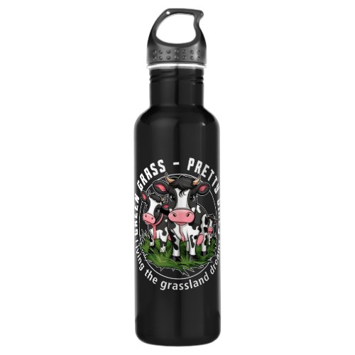 Green grass pretty girls stainless steel water bottle