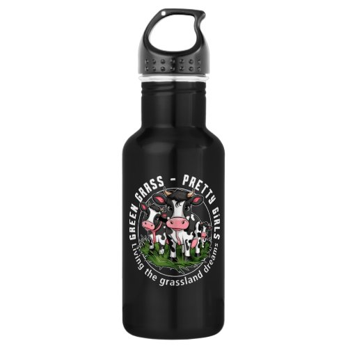 Green grass pretty girls stainless steel water bottle