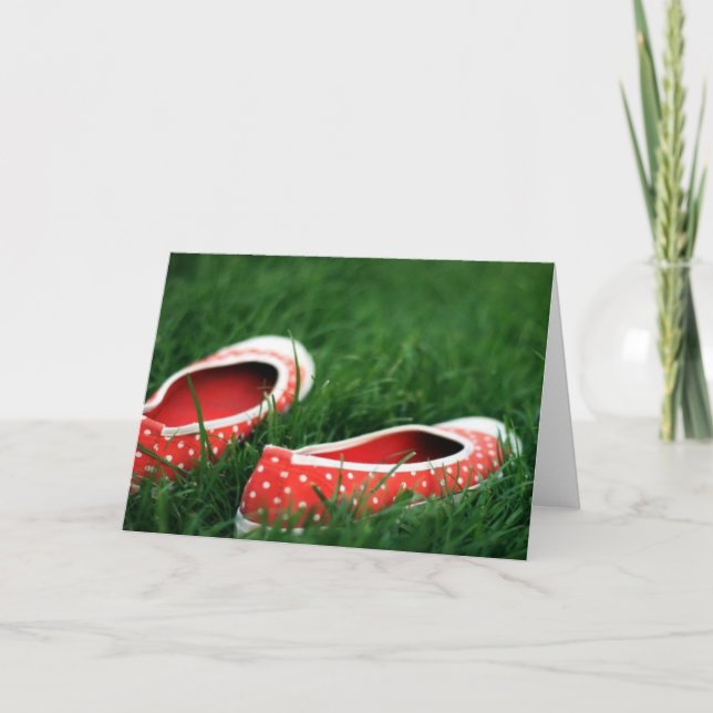 Green Grass Red Polka Dot Photo Note Birthday Card (Front)