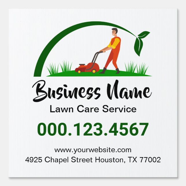 Green Grass Simple Lawn Care Mowing Landscaping Sign (Front)