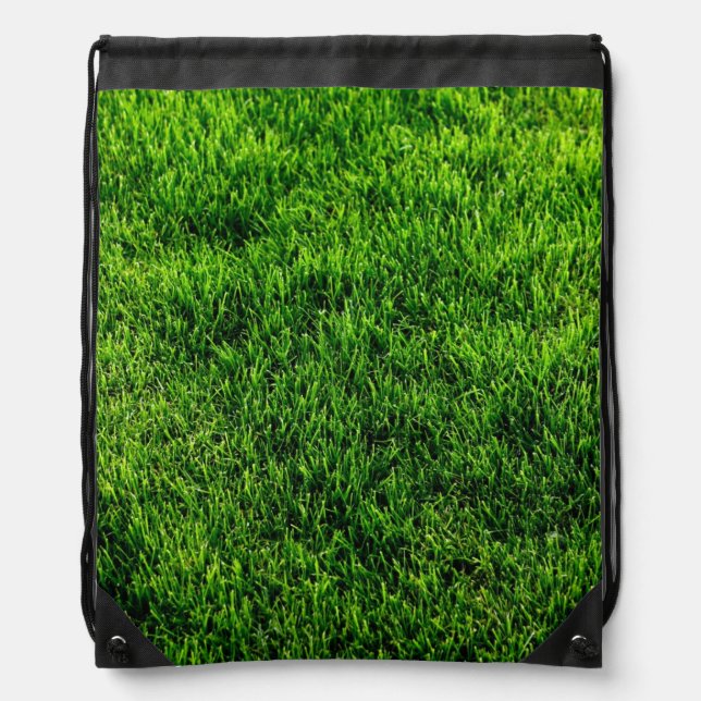 Green grass texture from a soccer field drawstring bag (Front)