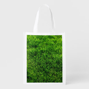 Green grass texture from a soccer field reusable grocery bag