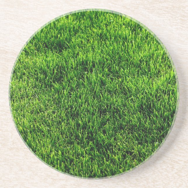 Green grass texture from a soccer field sandstone coaster (Front)