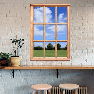 Green Grass, Trees and Blue Sky Faux Window View Poster