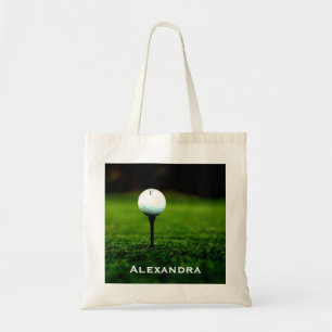 Green Grass Turf and Golf Ball / Tee, Personalized Tote Bag