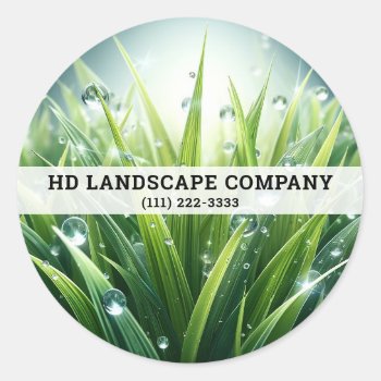 Green Grass Water Drops Lawn Care Landscape  Classic Round Sticker by printabledigidesigns at Zazzle