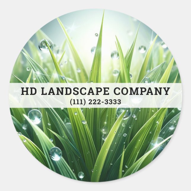 Green Grass Water Drops Lawn Care Landscape  Classic Round Sticker (Front)