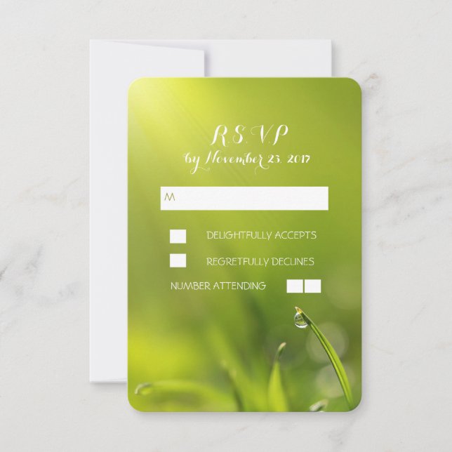 Green grass wedding RSVP cards (Front)