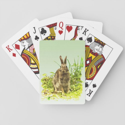 Green Grass with Brown Bunny Rabbit Playing Cards