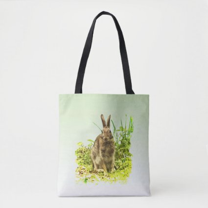 Green Grass with Brown Bunny Rabbit Tote Bag