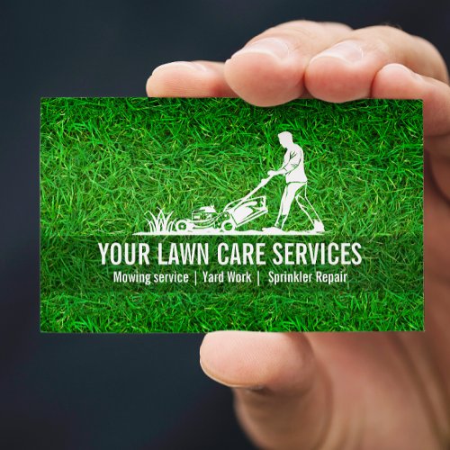 Green Grass Yard Lawn Care Mowing Landscaping Business Card