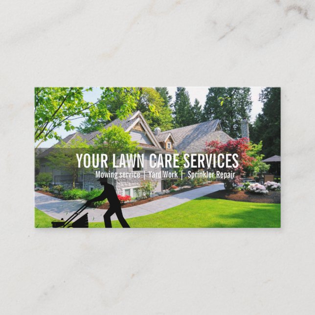 Green Grass Yard Lawn Care Mowing Landscaping Business Card (Front)