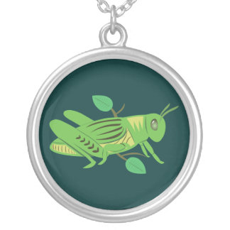 Green Grasshopper Silver Plated Necklace