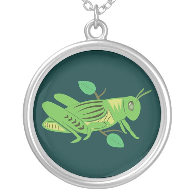 Green Grasshopper Silver Plated Necklace (Front)