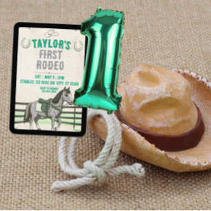Green Gray 1st Rodeo with horse birthday Invitation