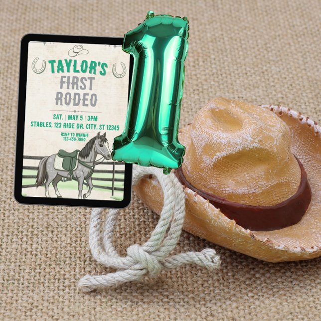 Green Gray 1st Rodeo with horse birthday Invitation (Creator Uploaded)