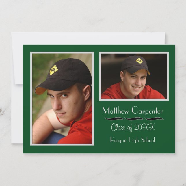 Green & Gray 2 Photo Collage - Grad Announcement (Front)