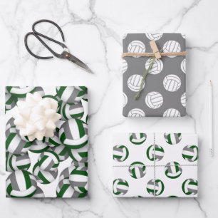 green gray 3 pc coordinating volleyball patterns wrapping paper sheets