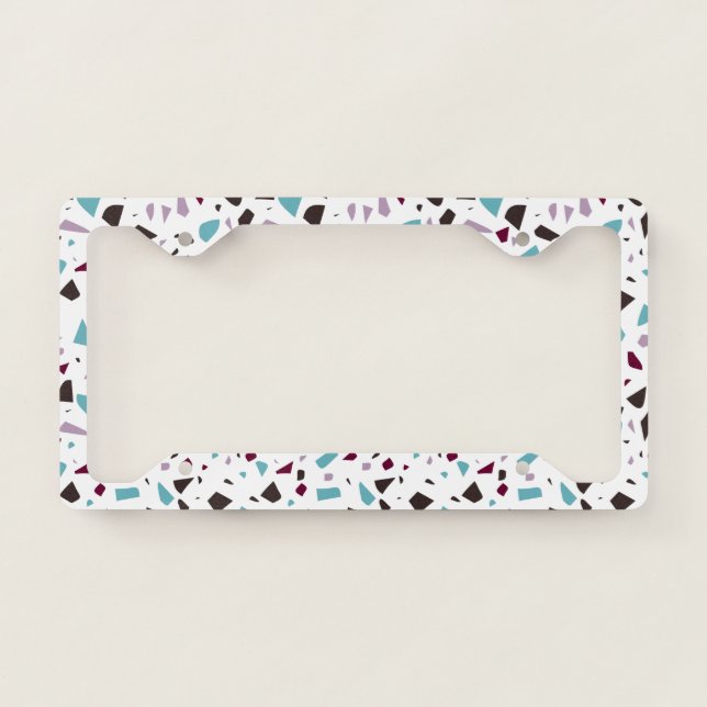 Green Gray Abstract Terrazzo Mosaic Stone Pattern License Plate Frame (Front)