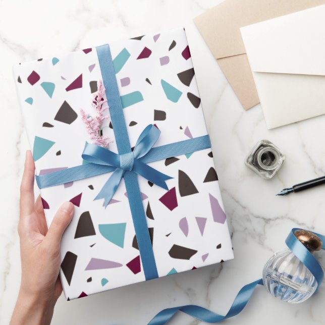 Green Gray Abstract Terrazzo Mosaic Stone Pattern  Wrapping Paper (Gifting)