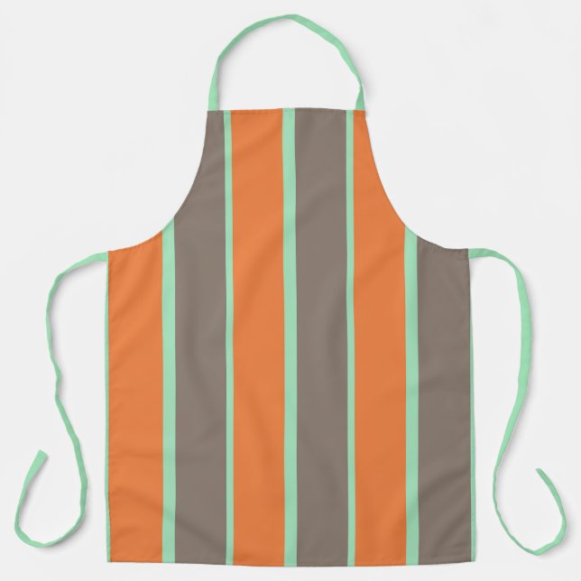 Green, gray and orange stripes pattern apron (Front)