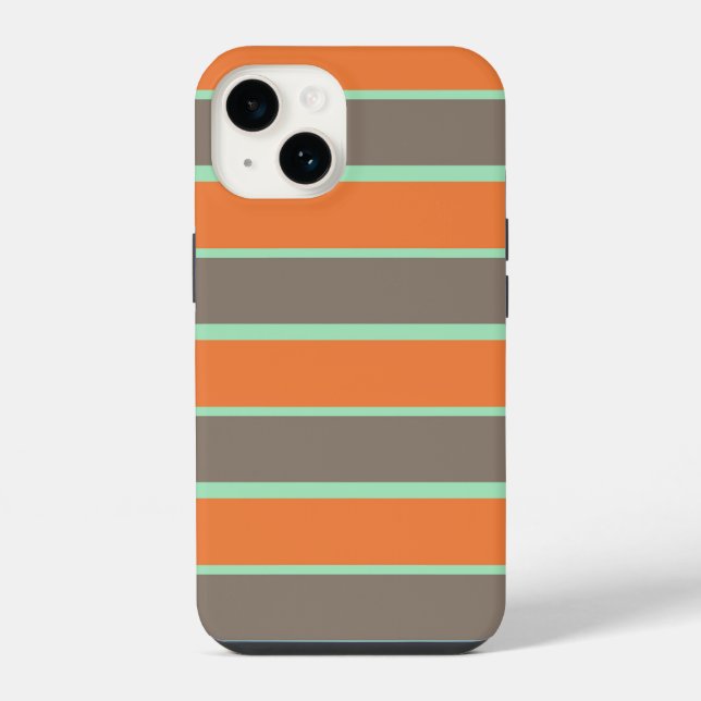 Green, gray and orange stripes pattern iphone case (Back)