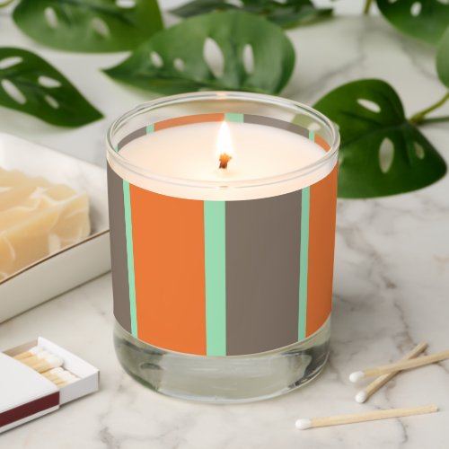 Green, gray and orange stripes pattern scented candle