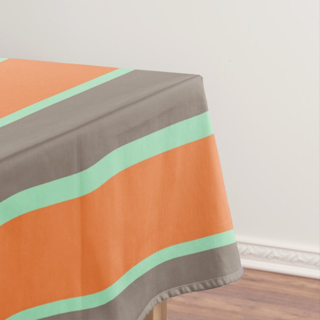 Green, gray and orange stripes pattern tablecloth (In Situ)