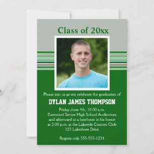 Green, Gray, and White Photo Graduation Invitation
