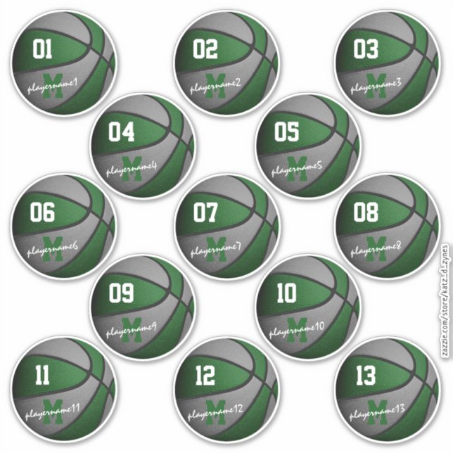 green gray basketball custom 13 players names sticker (Front)