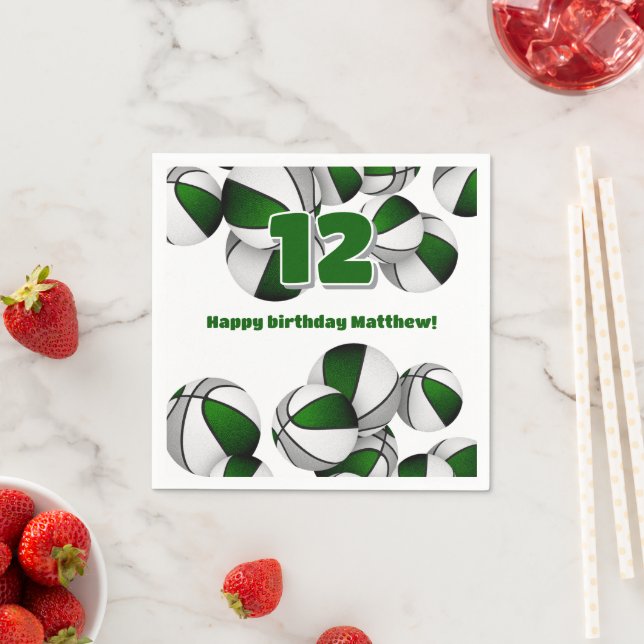 green gray basketballs girls boys sports party napkins (Insitu)