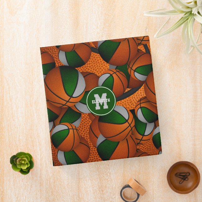 green gray basketballs sporty back to school 3 ring binder (In Situ)