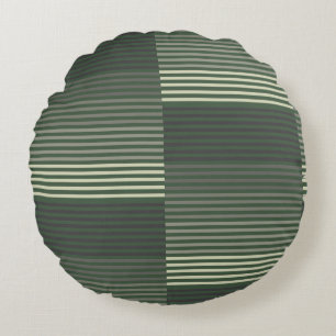Green, Gray, Black, Cream Stripes Round Pillow