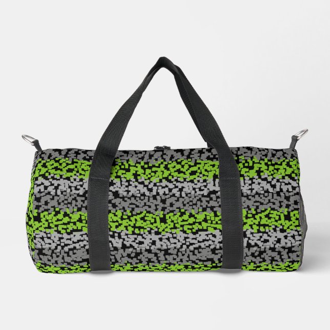 Green gray black digital pixelated stripes duffle bag (Front)