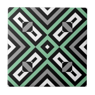 Green Gray Black White Op Art Geometric Striped Ceramic Tile