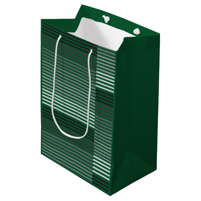 Green, Gray, Black, White Stripes Medium Gift Bag (Front Angled)