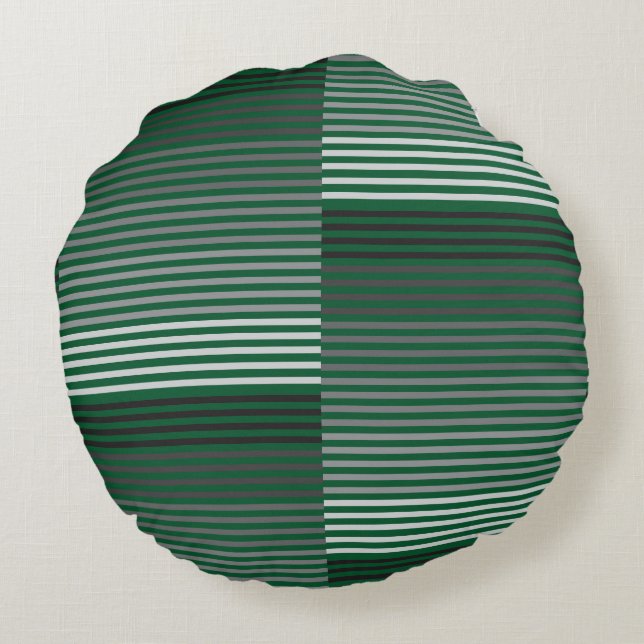 Green, Gray, Black, White Stripes Round Pillow (Back)