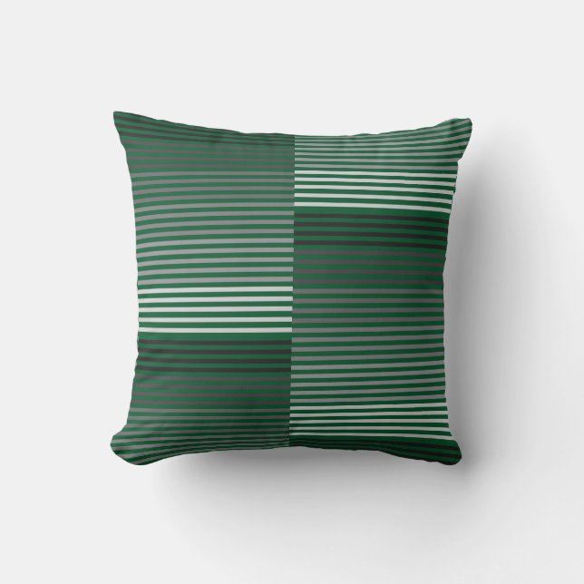 Green, Gray, Black, White Stripes Throw Pillow (Front)