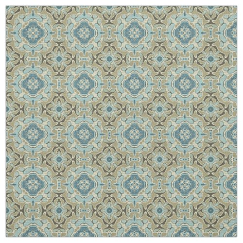 Green Gray Blue Teal Ochre Hip Orient Bali Art Fabric