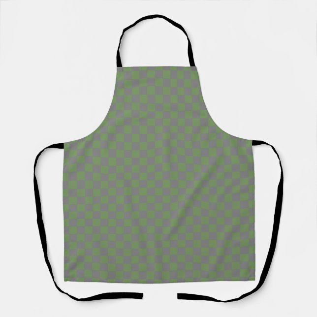 Green Gray Checkerboard Gingham Pattern Apron (Front)