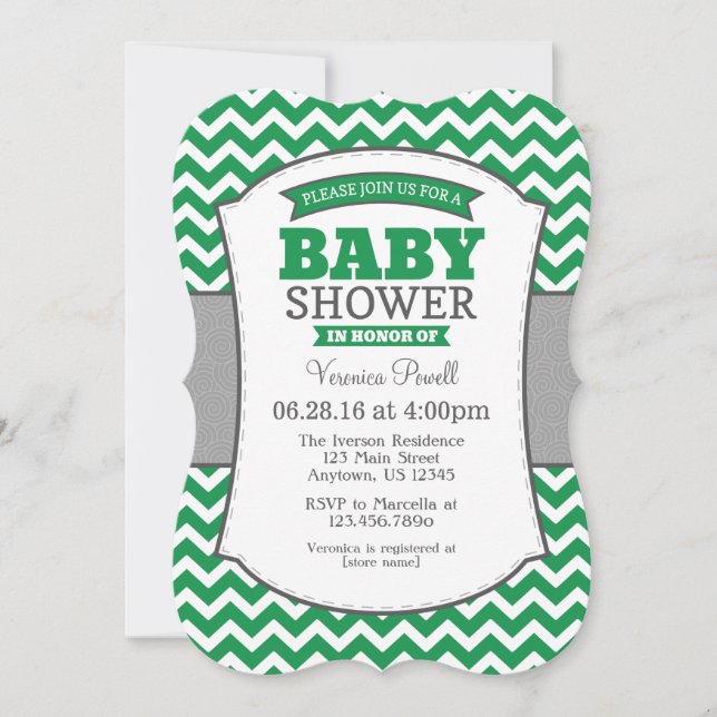 Green Gray Chevron Baby Shower Invitation (Front)