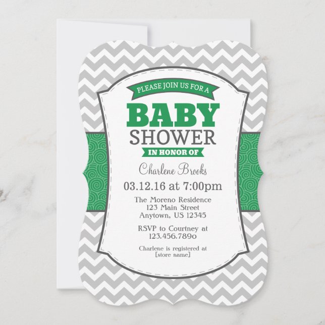 Green Gray Chevron Baby Shower Invitation (Front)