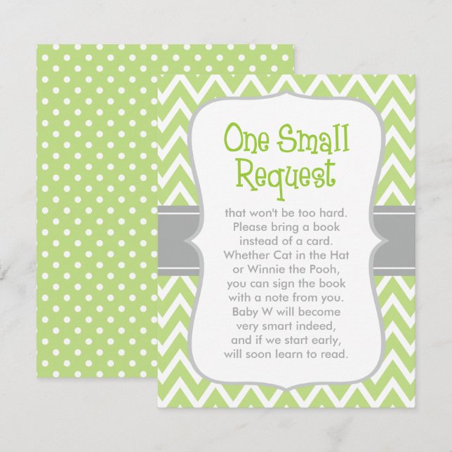 Green Gray Chevron Book Request Baby Shower Card (Front/Back)