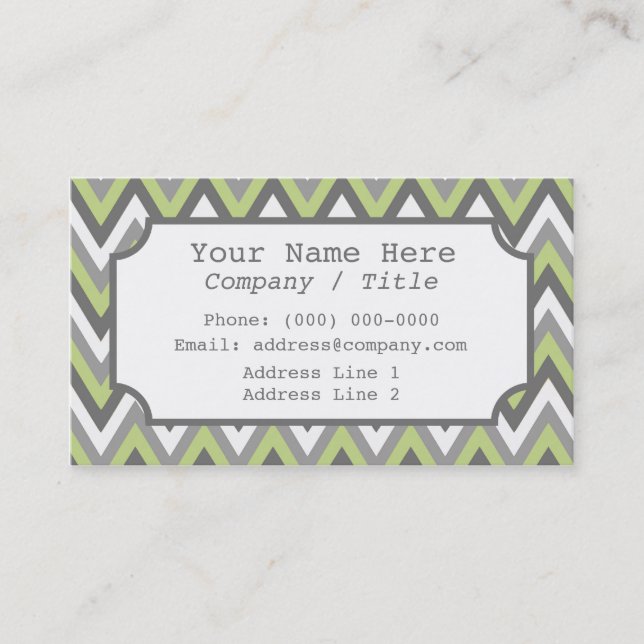 Green Gray Chevron Label Business Card (Front)