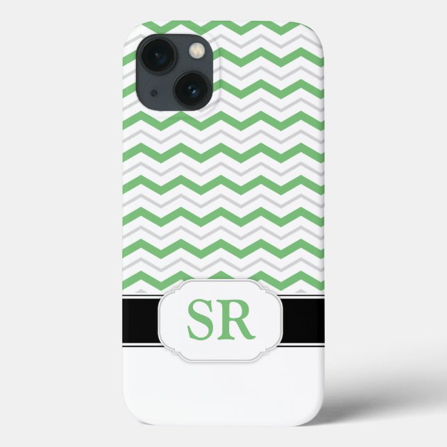 Green & Gray Chevron Monogram iPad 2/3/4 Case (Back)