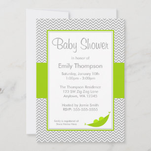 Green Gray Chevron Pea Pod Baby Shower Invitations