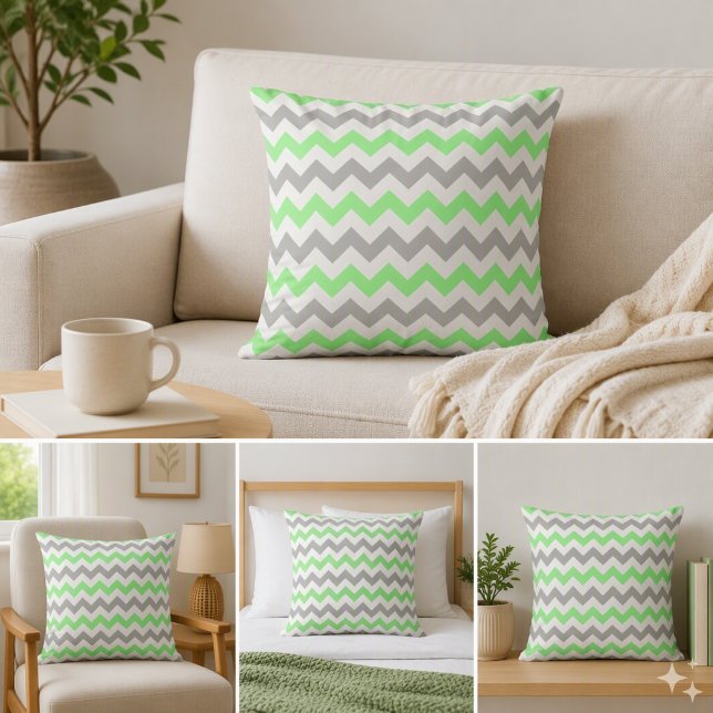 Green & Gray Chevron Square Pillow (Creator Uploaded)